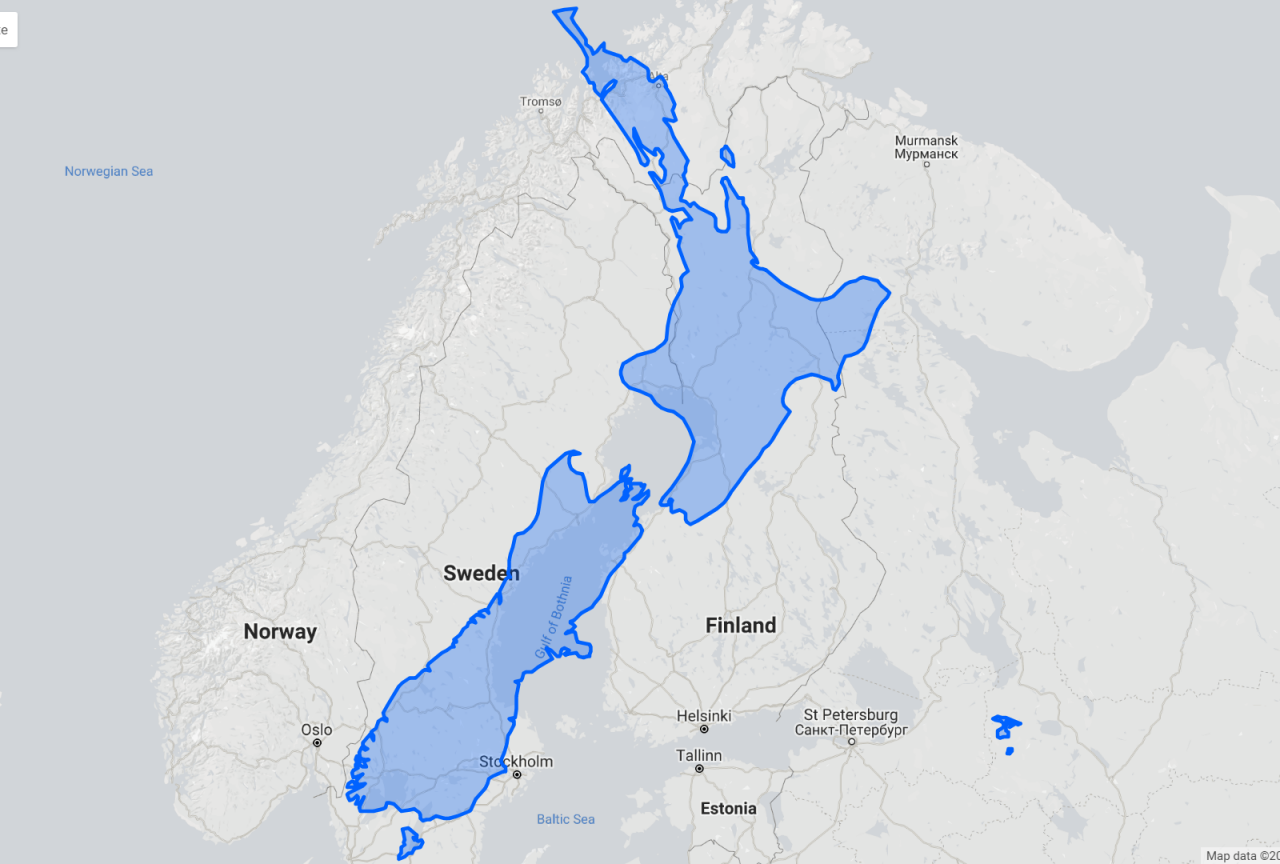The true size of New Zealand