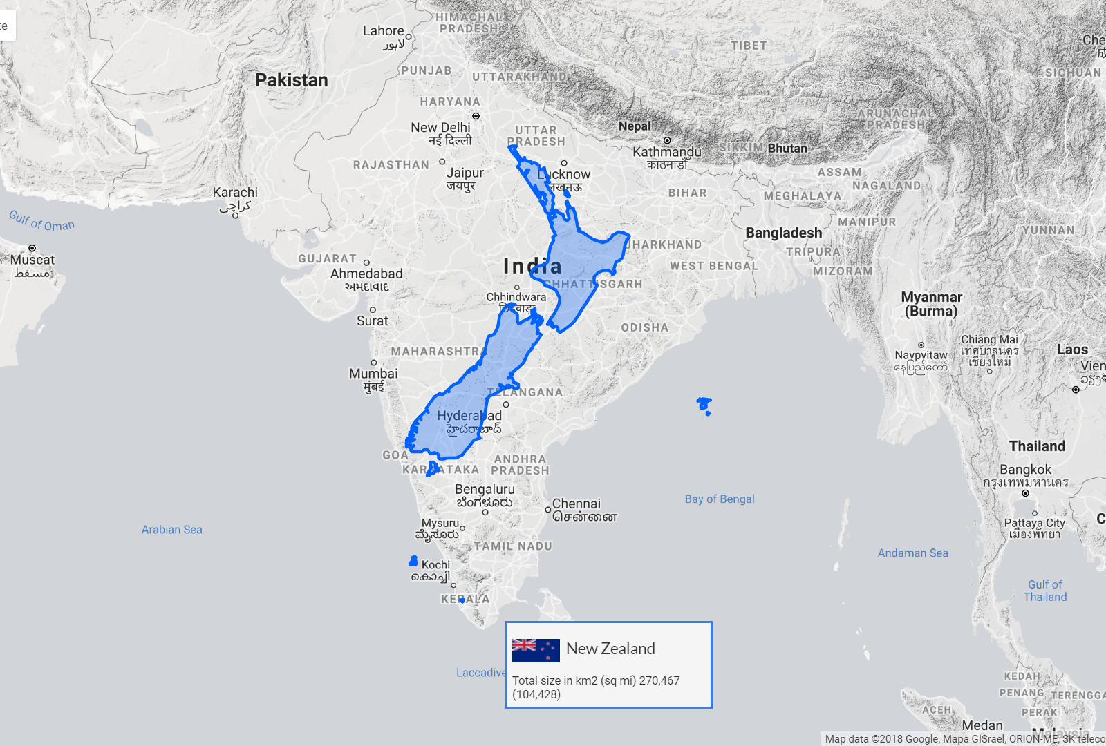 The true size of New Zealand